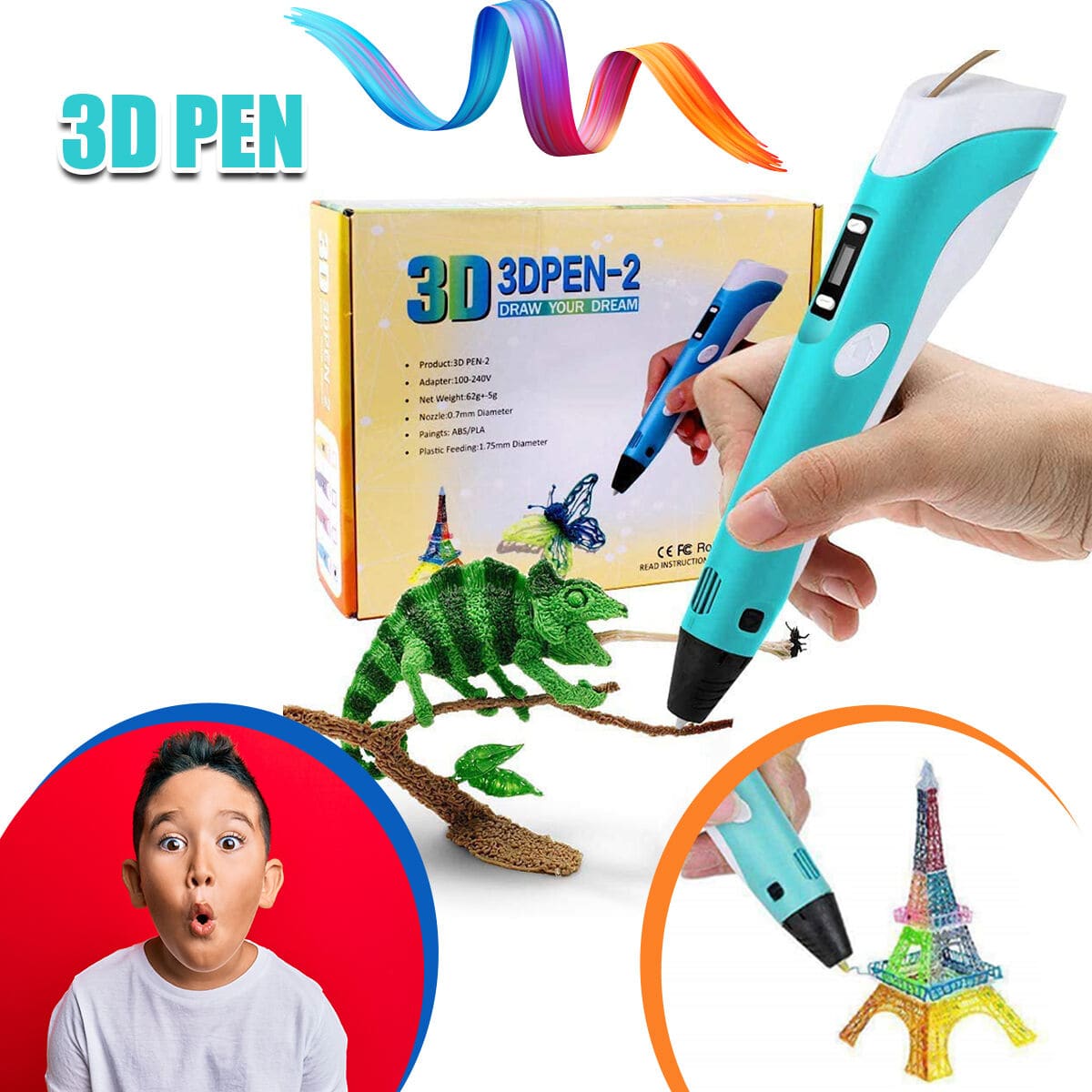 3D Printing Pen for kids With Adjustable Speed And Temperature (Multi colours) Shop