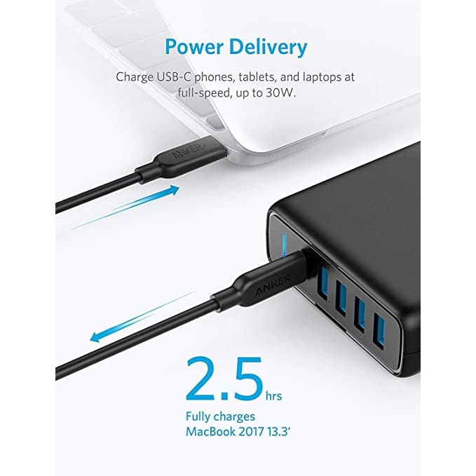 USB C Wall Charger Anker Premium 60W 5-Port Desktop with One 30W Power Delivery Port Shop